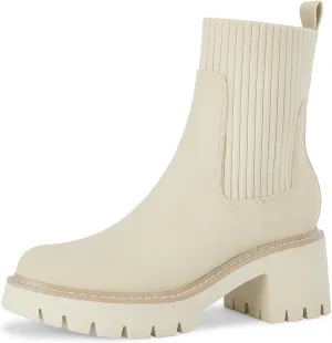 Coutgo Womens Platform Lug Sole Chelsea Ankle Boots Chunky Block Heel Elastic Slip on Short Booties Shoes