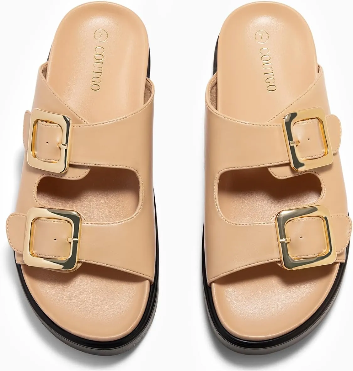 Coutgo Womens Platform Sandals Comfortable Arch Support Slip on Flat Slides Buckle Summer Beach Sandal Shoes