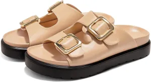 Coutgo Womens Platform Sandals Comfortable Arch Support Slip on Flat Slides Buckle Summer Beach Sandal Shoes