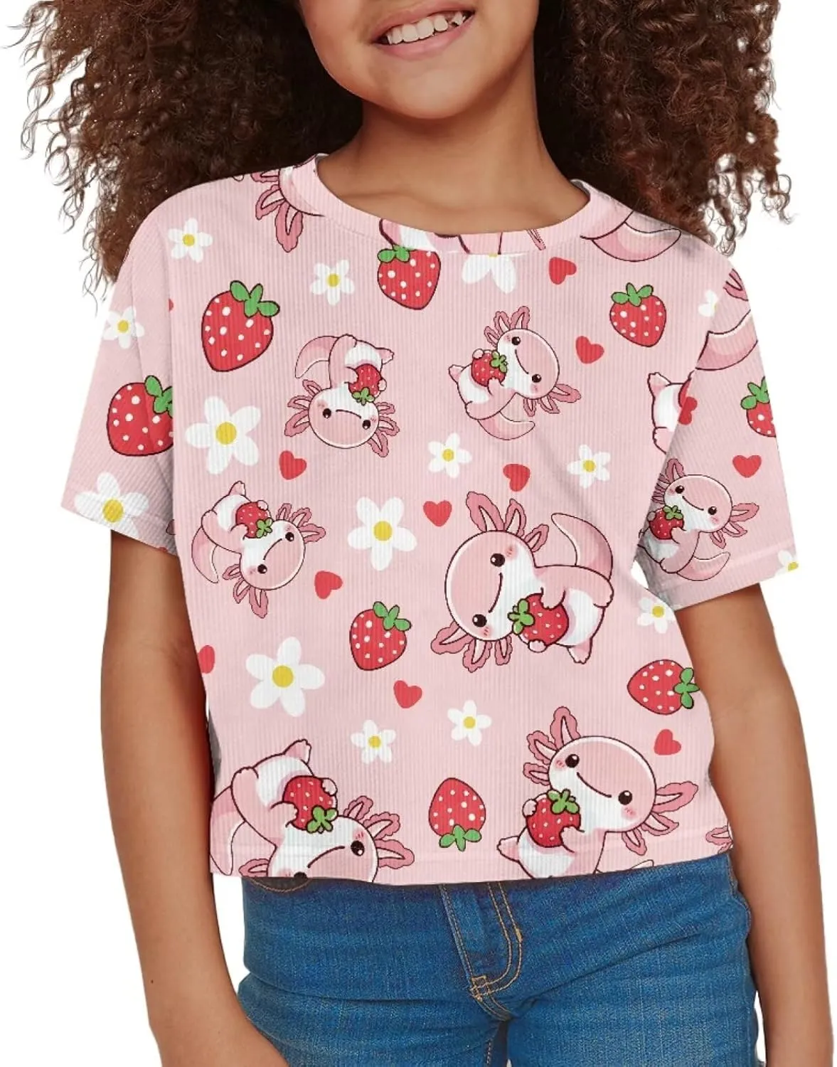 Crew Neck Short Sleeve Top 5-14Y Girls Cute Short T-Shirt Casual Loose Sweatshirt