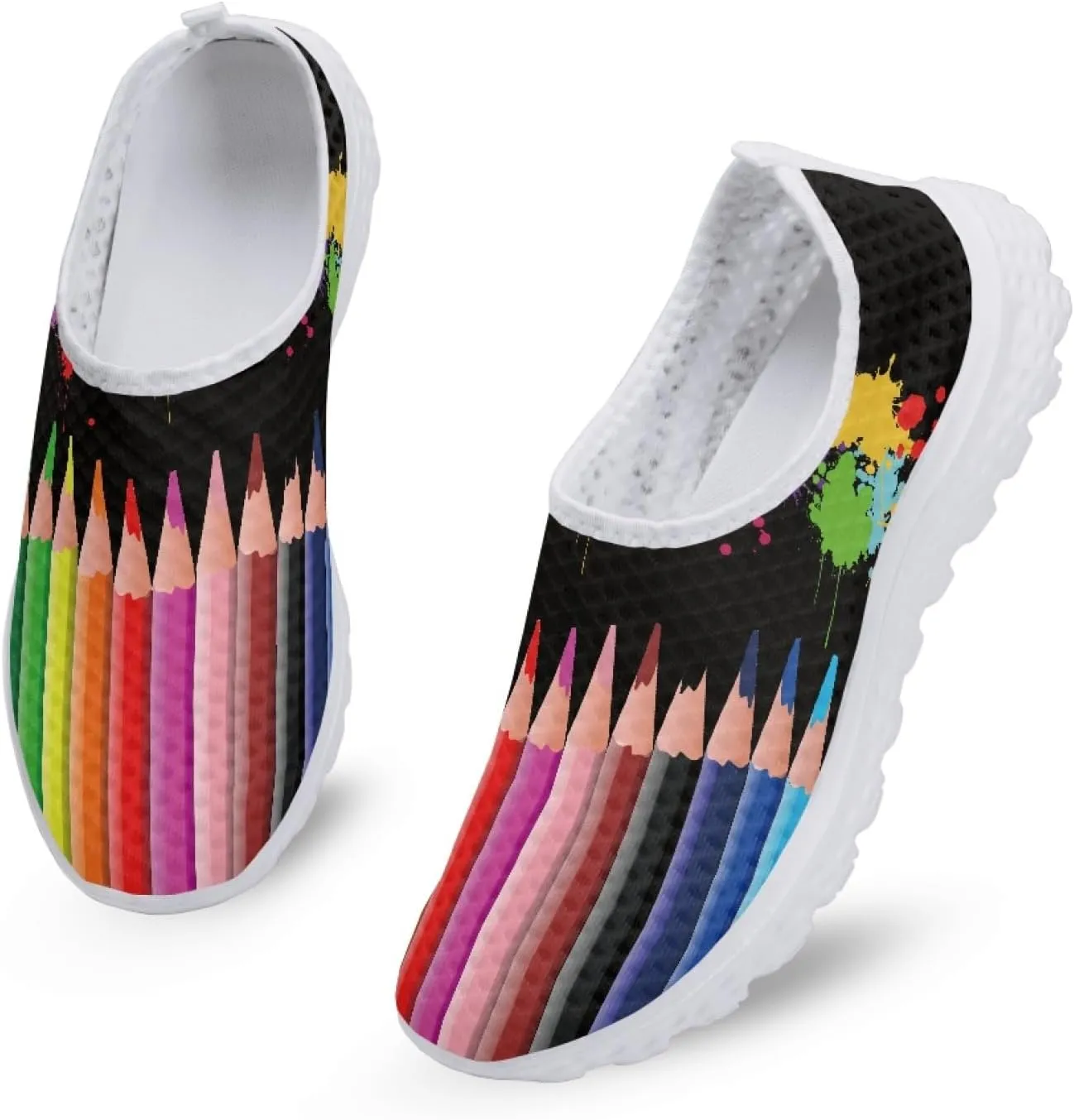 Cumagical Running Shoes Wide Width Breathable White Slip On Sneakers for Women