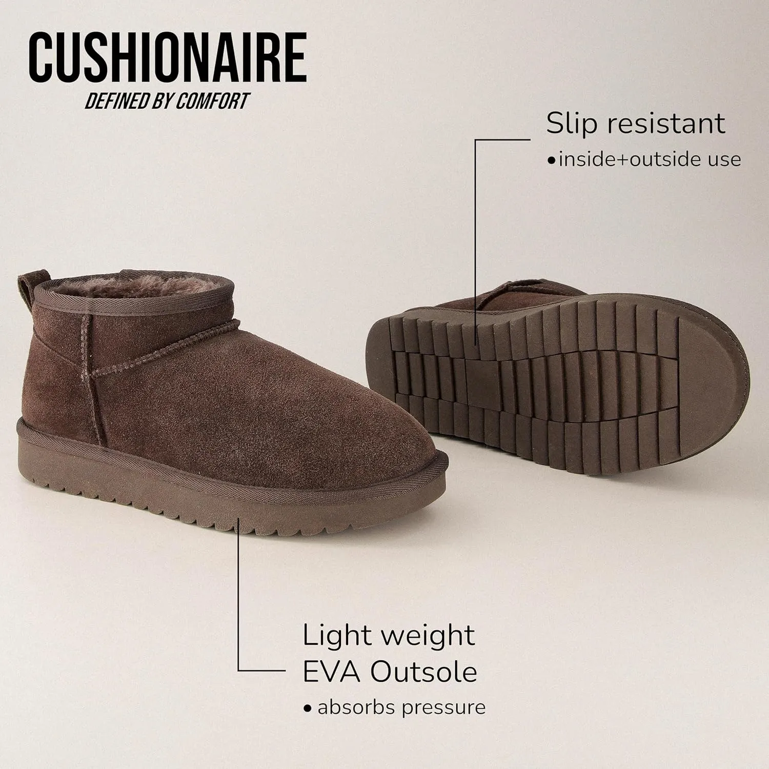 CUSHIONAIRE Women's Hip 2 Genuine Suede Ankle Snow Boots - Pull-On with Cozy Faux Shearling Lining,  Memory Foam
