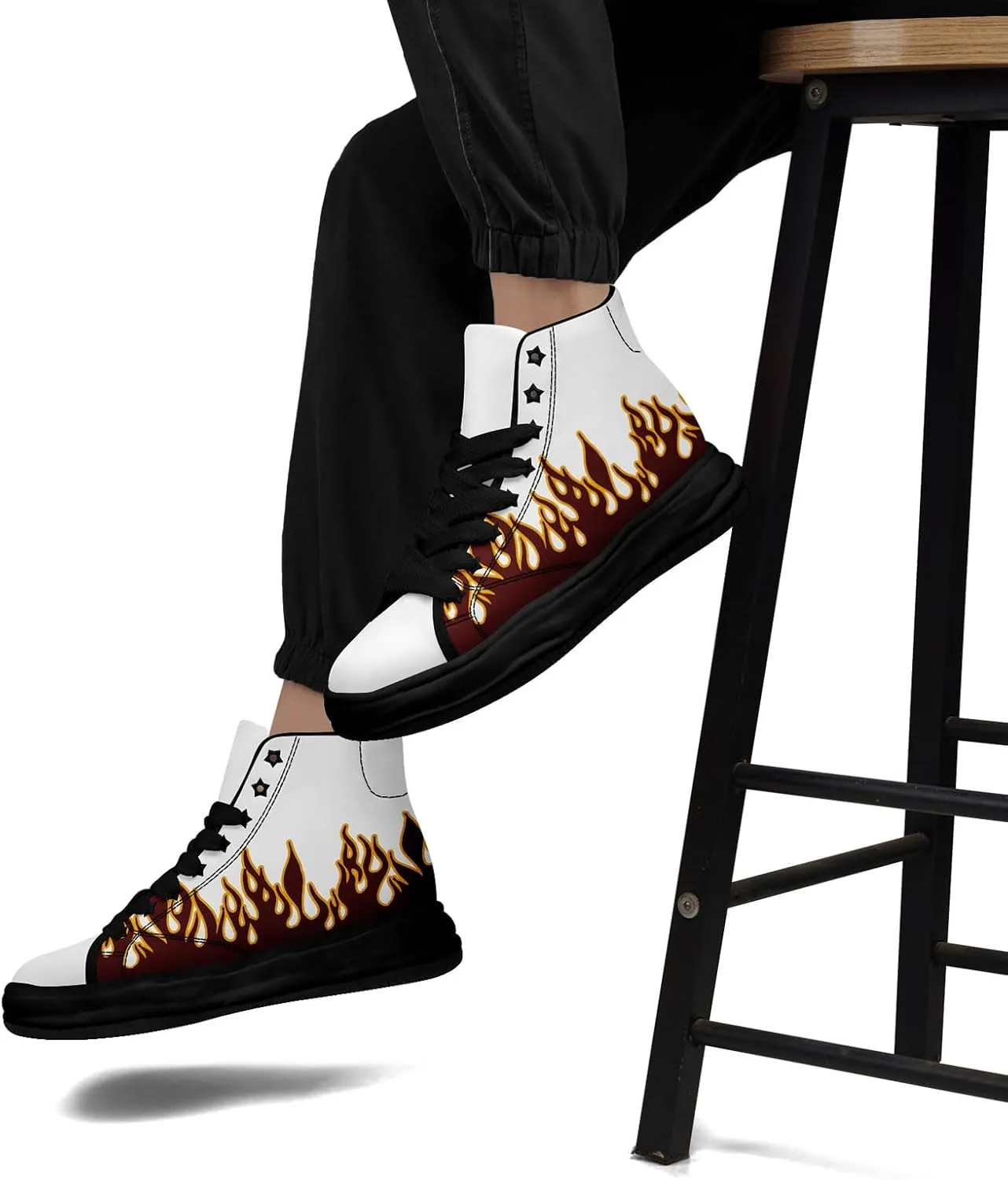 Custom Flame High-Top Platform Sneakers, Fashion Chunky Elevated Canvas Trainers for Streetwear Race Casual Footwear