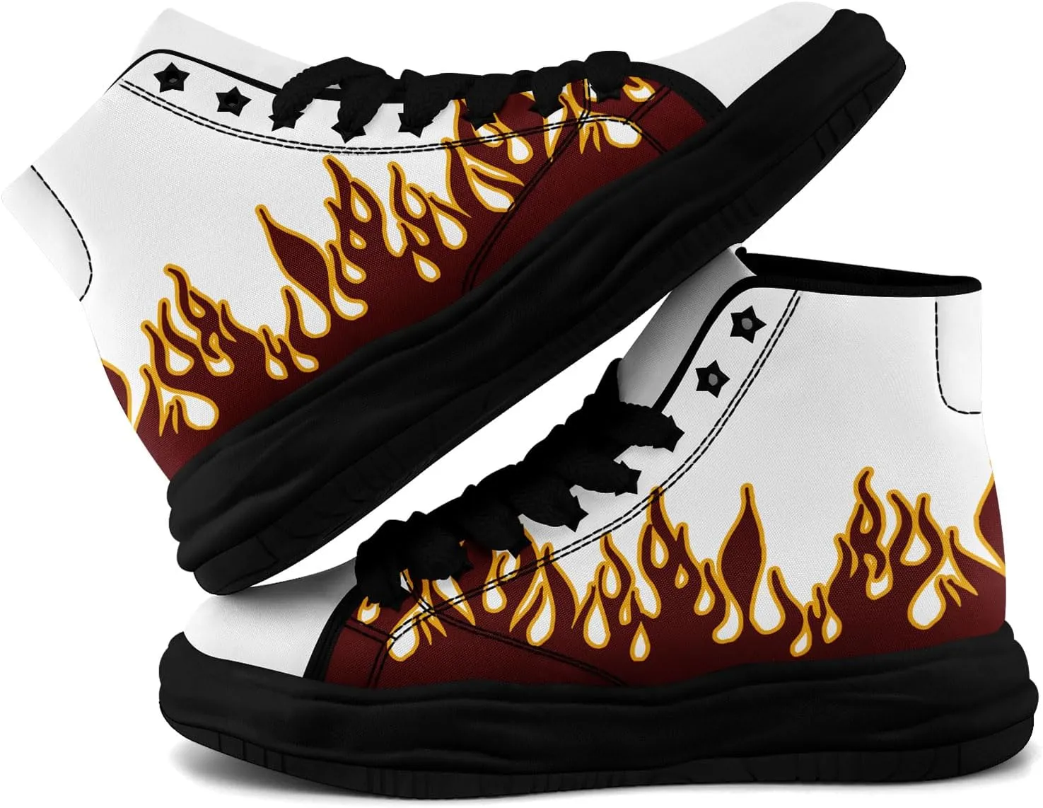 Custom Flame High-Top Platform Sneakers, Fashion Chunky Elevated Canvas Trainers for Streetwear Race Casual Footwear