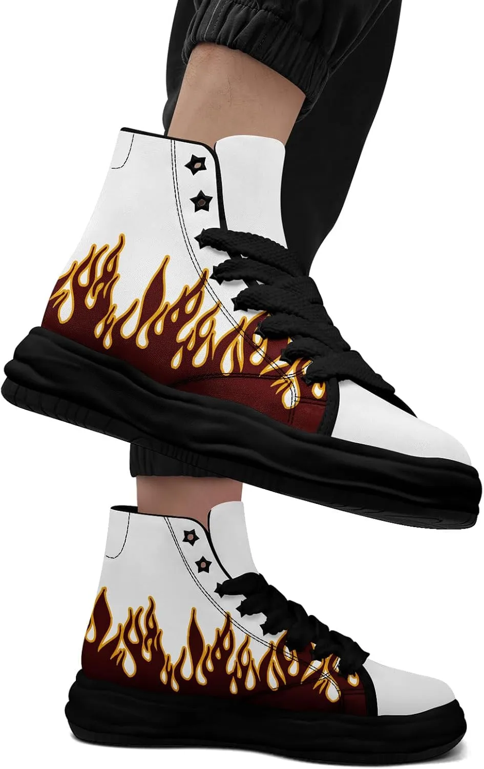 Custom Flame High-Top Platform Sneakers, Fashion Chunky Elevated Canvas Trainers for Streetwear Race Casual Footwear