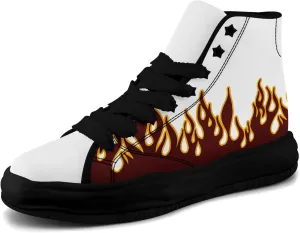 Custom Flame High-Top Platform Sneakers, Fashion Chunky Elevated Canvas Trainers for Streetwear Race Casual Footwear