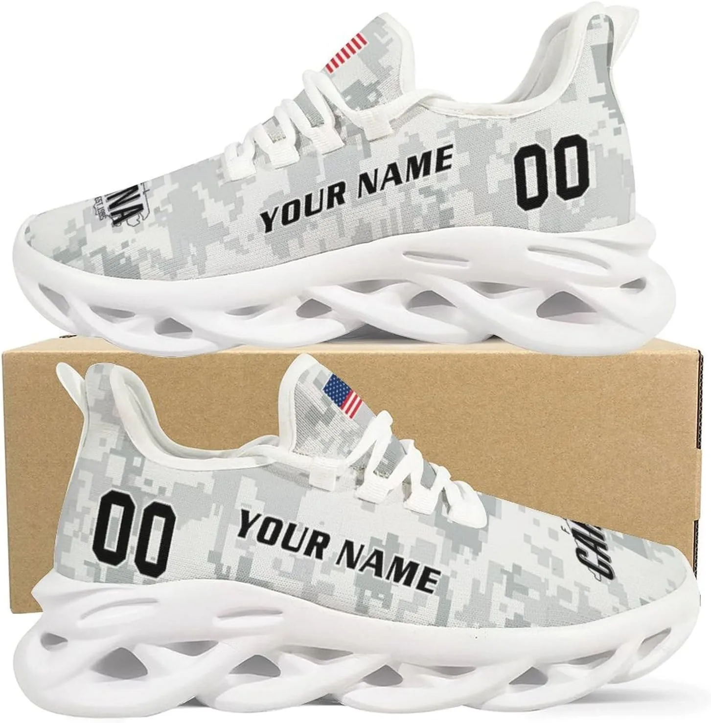Custom Football Camo Salute Sneakers Personalized Breathable Fan Gift Workout Athletic Gym Slip-on Casual Shoes for Men Women