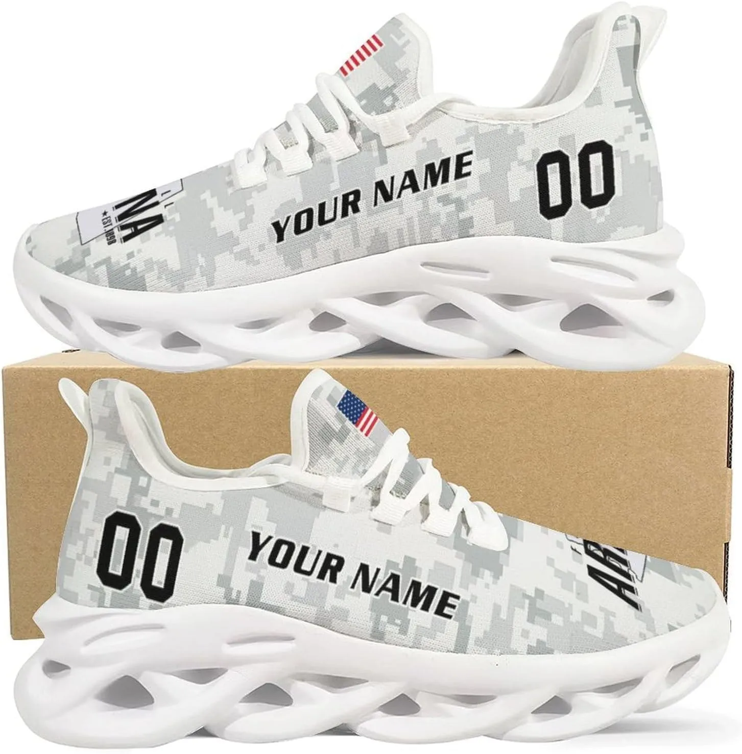 Custom Football Camo Salute Sneakers Personalized Breathable Fan Gift Workout Athletic Gym Slip-on Casual Shoes for Men Women