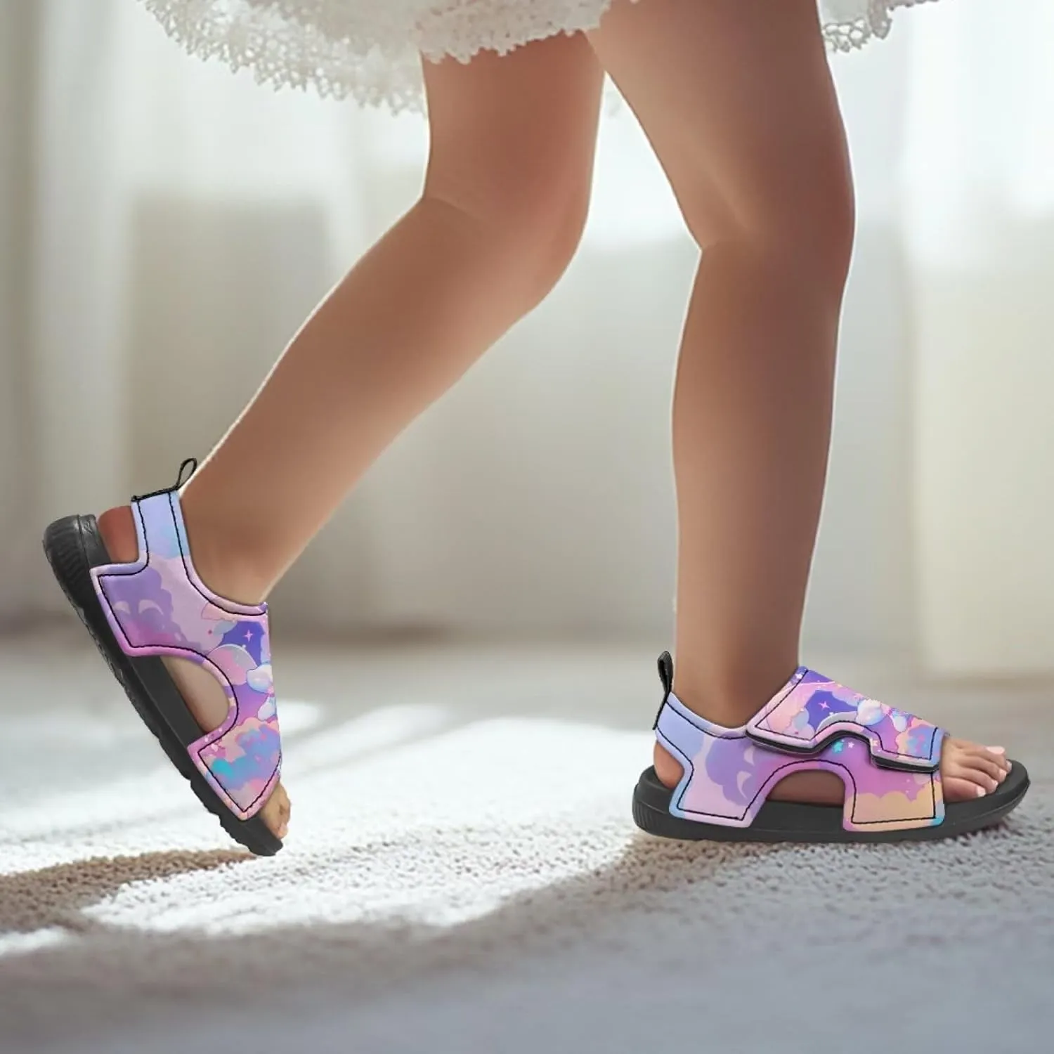 Cute Axolotl Kids Open Toe Slides Girls Boys Slip On Slide Sandals With Adjustable Strap Non-Slip Shower Shoes