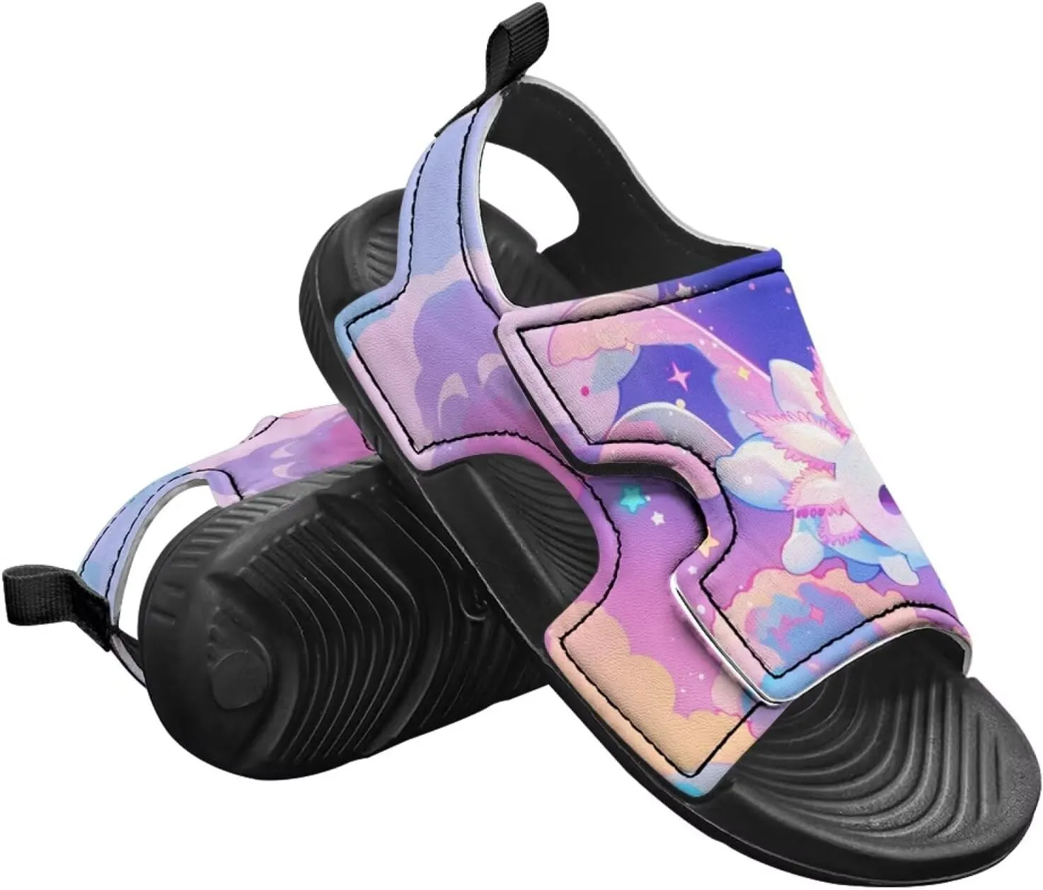 Cute Axolotl Kids Open Toe Slides Girls Boys Slip On Slide Sandals With Adjustable Strap Non-Slip Shower Shoes
