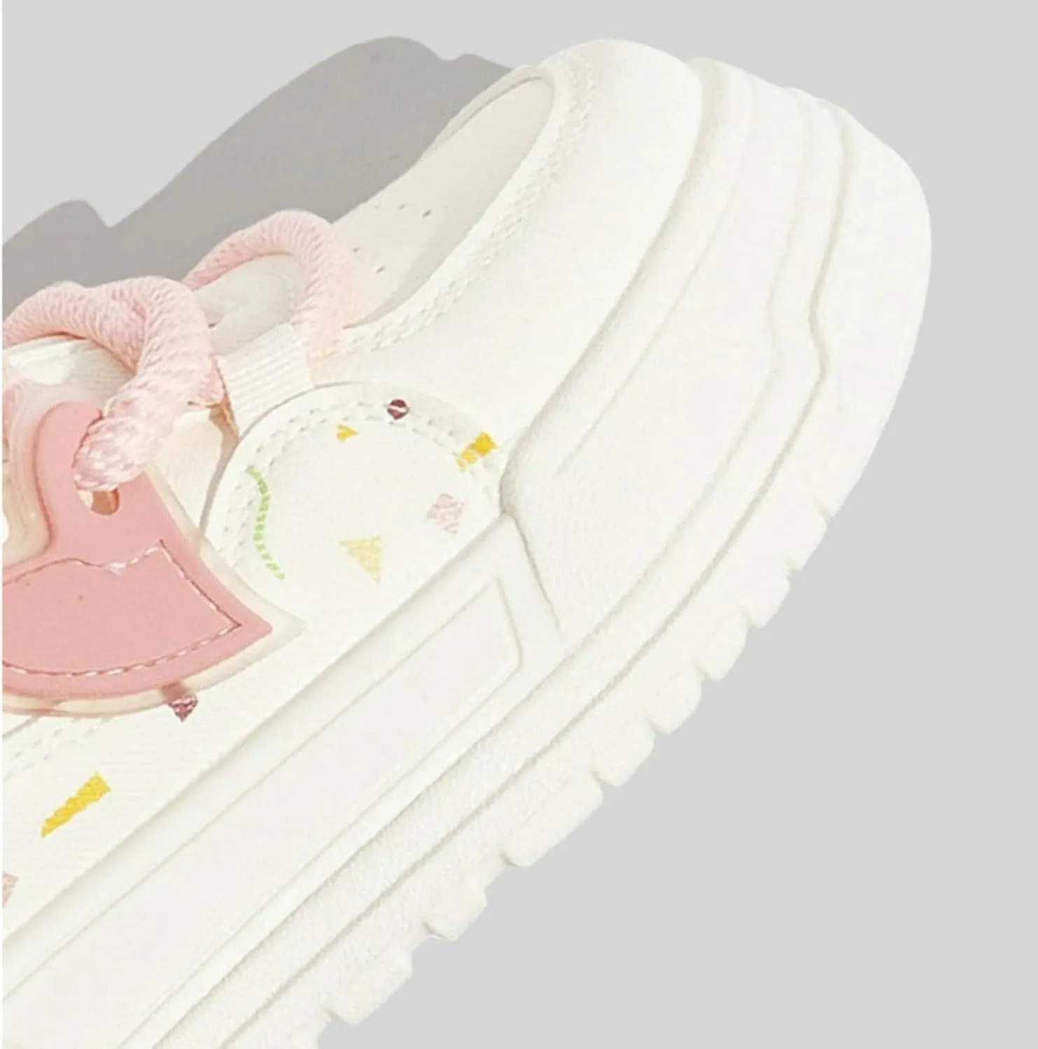 Cute Frog & Bow White Sneakers for Women Platforms Lace-up 2" Rubber Thick Sole Height Increase Cute Walking Shoes