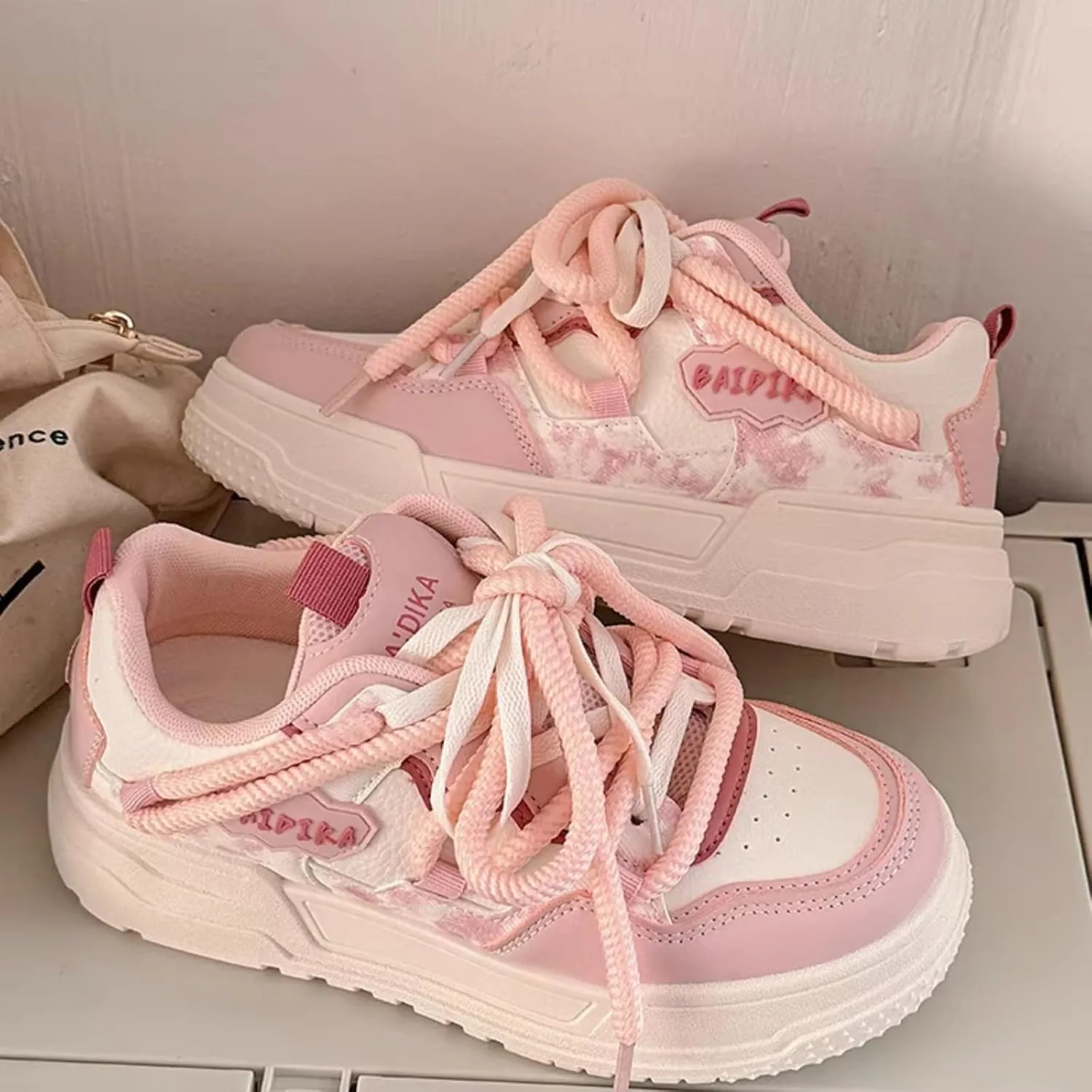 Cute Star Walking Sneakers for Women Macaron Colors Regular & Upgraded Versions Rubber Thick Sole Height Increase Lace Up Walking Shoes