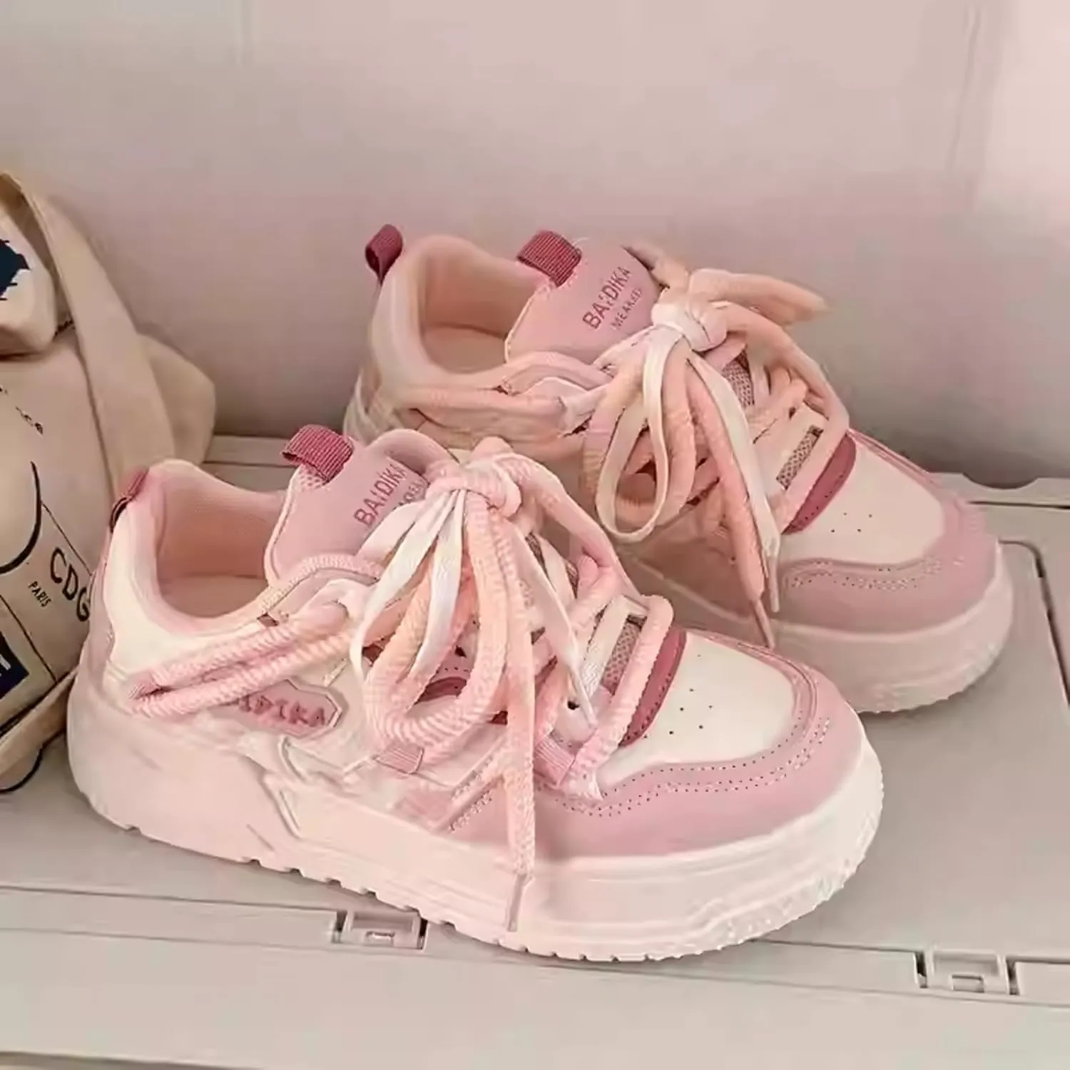 Cute Star Walking Sneakers for Women Macaron Colors Regular & Upgraded Versions Rubber Thick Sole Height Increase Lace Up Walking Shoes