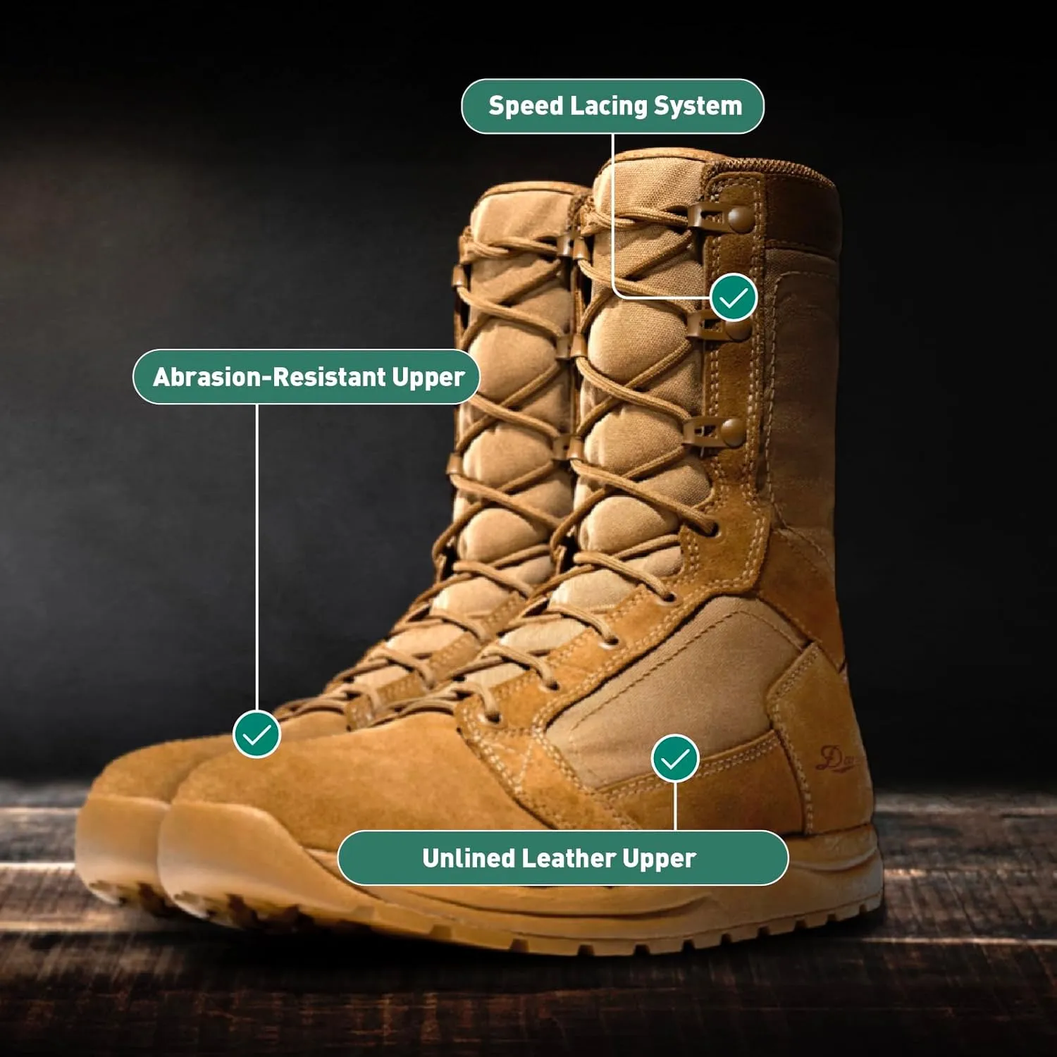 Danner Tachyon 8” Tactical Boots for Men - Ultralight Fast Drying Upper with Abrasion-Resistant Toe, Comfort Footbed, and Non Slip Traction Outsole
