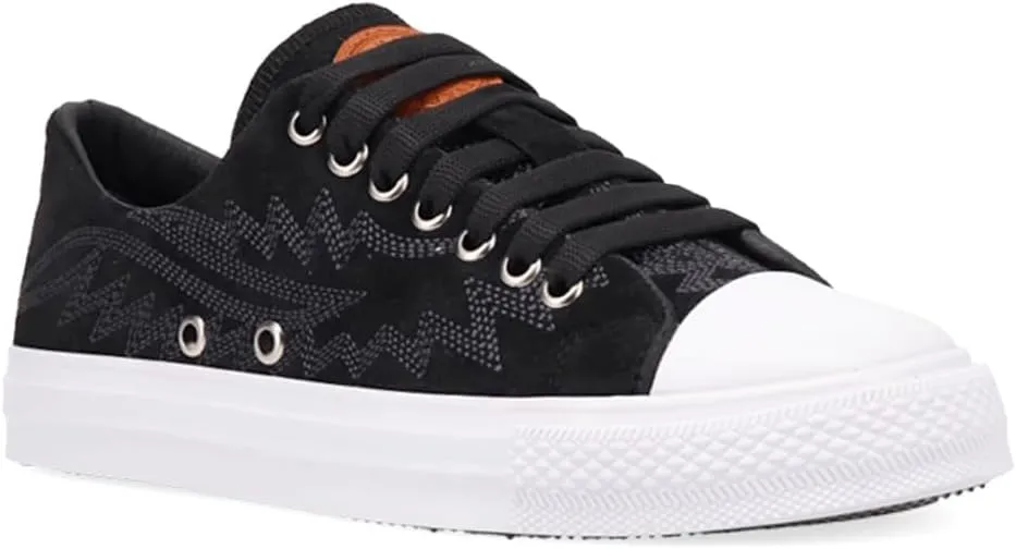 Dingo Womens Campus Embroidered Lace Up Sneakers Shoes Casual - Black