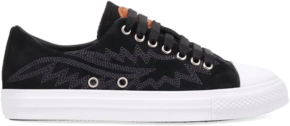 Dingo Womens Campus Embroidered Lace Up Sneakers Shoes Casual - Black