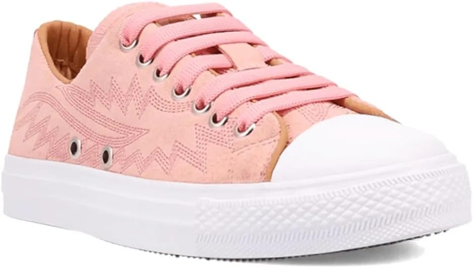 Dingo Womens Campus Embroidered Lace Up Sneakers Shoes Casual - Pink