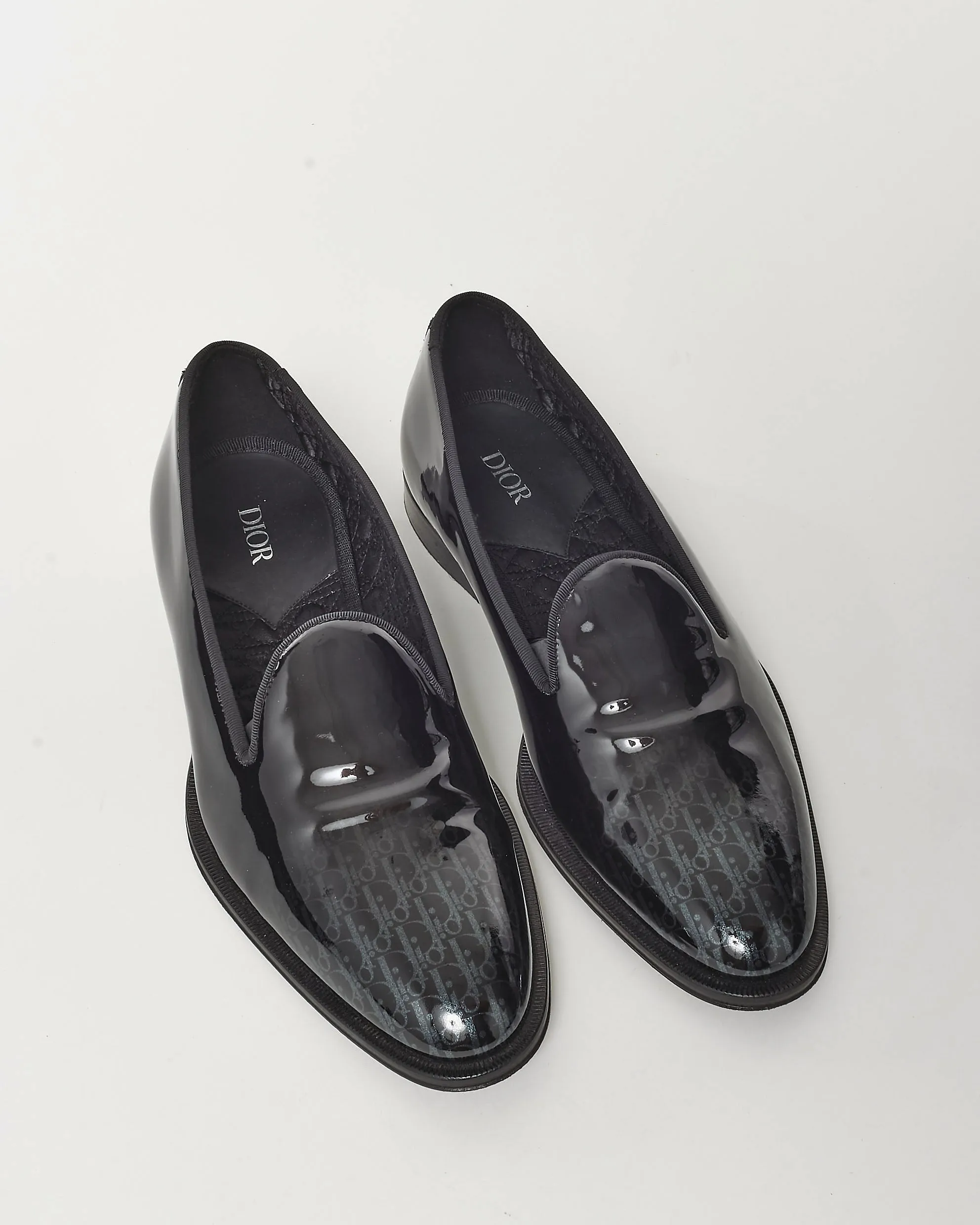Dior Men's Black Patent Leather Oblique Logo Timeless Loafers - 41 MEN