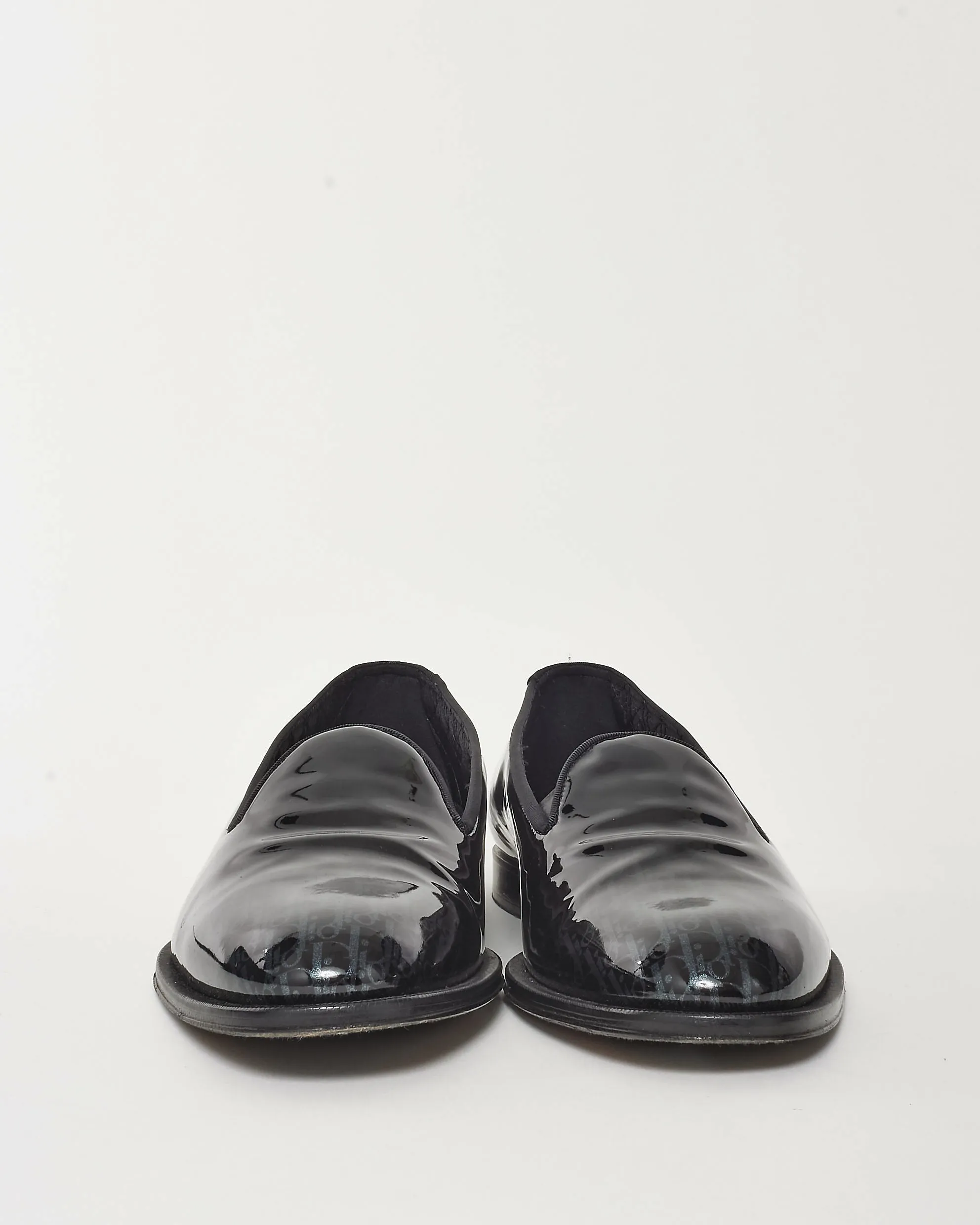 Dior Men's Black Patent Leather Oblique Logo Timeless Loafers - 41 MEN