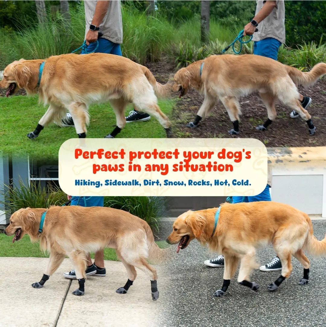 Dog Shoes, Booties, Boots & paw Protectors, Small, Medium and Large Size Dogs. Puppy Shoes for Summer hot Pavement, Snow, rain and Hiking. Anti-Slip Dog Socks for Hardwood Floors, no Lick (L)
