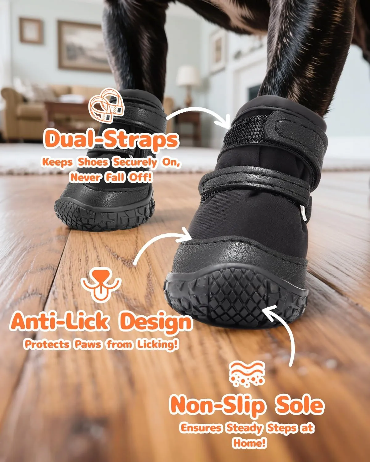 Dog Shoes for Small Dogs, Double Binding Straps Puppy Boots & Paw Protectors for Summer Hot Pavement, Winter Snow Dog Booties with Anti-Slip Rubber Soles for Beach Hardwood Floor Black Size 1
