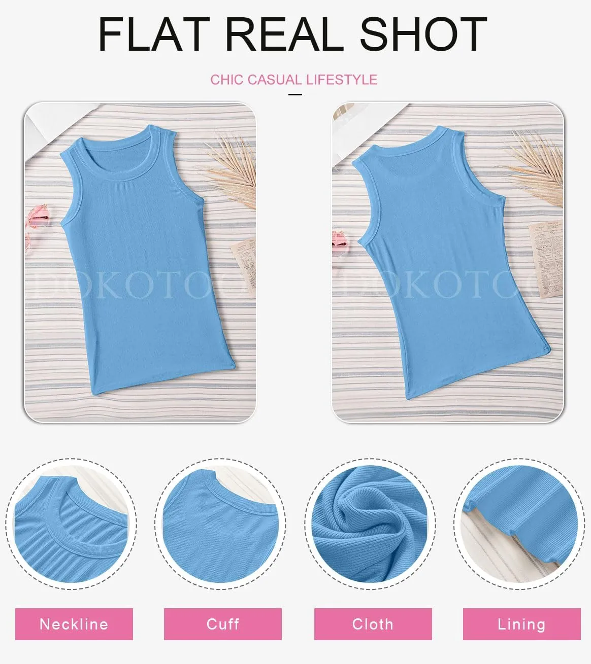 Dokotoo Womens Ladies Ribbed Thick Strap Racerback Tight Slim Fitted Sporty Workout Tank Tops