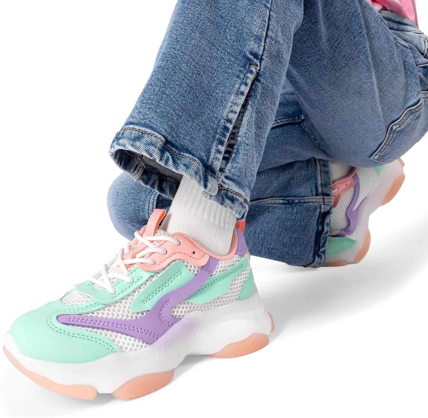DREAM PAIRS Kids Girls Sneakers Jelly Sole Lace up Shoes Lightweight Walking Shoes for Girls Boys