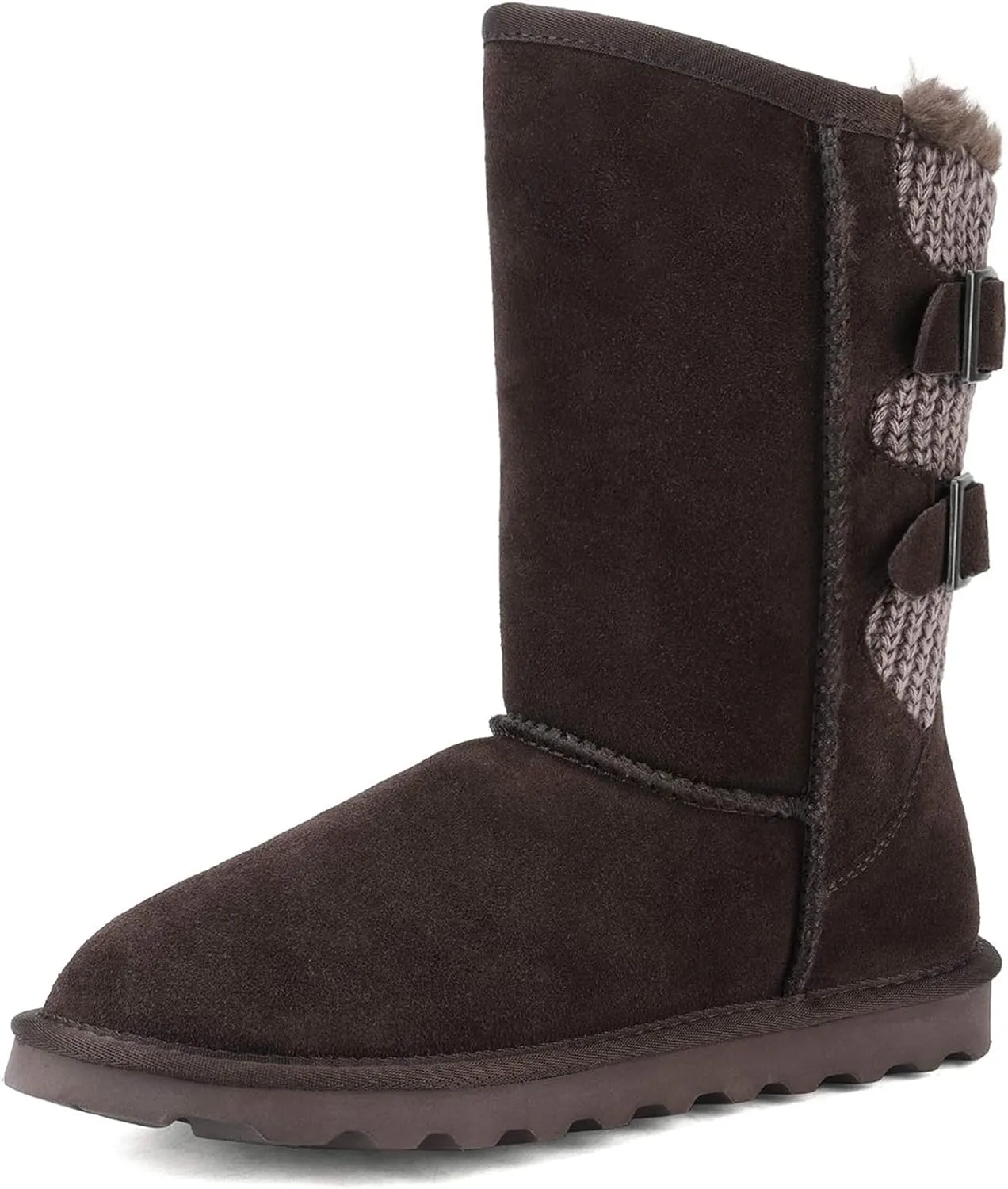 DREAM PAIRS Women's Mid Calf Winter Snow Boots Fashion FuzzyChic Buckle Booties