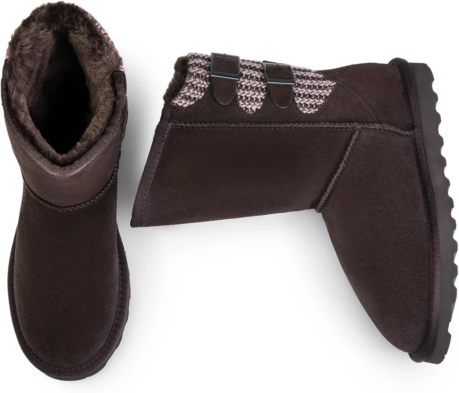 DREAM PAIRS Women's Mid Calf Winter Snow Boots Fashion FuzzyChic Buckle Booties