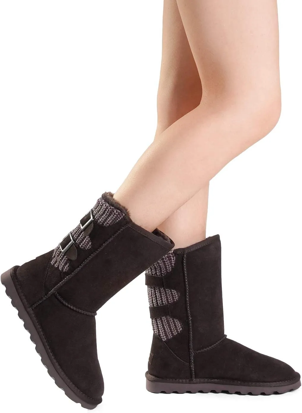DREAM PAIRS Women's Mid Calf Winter Snow Boots Fashion FuzzyChic Buckle Booties