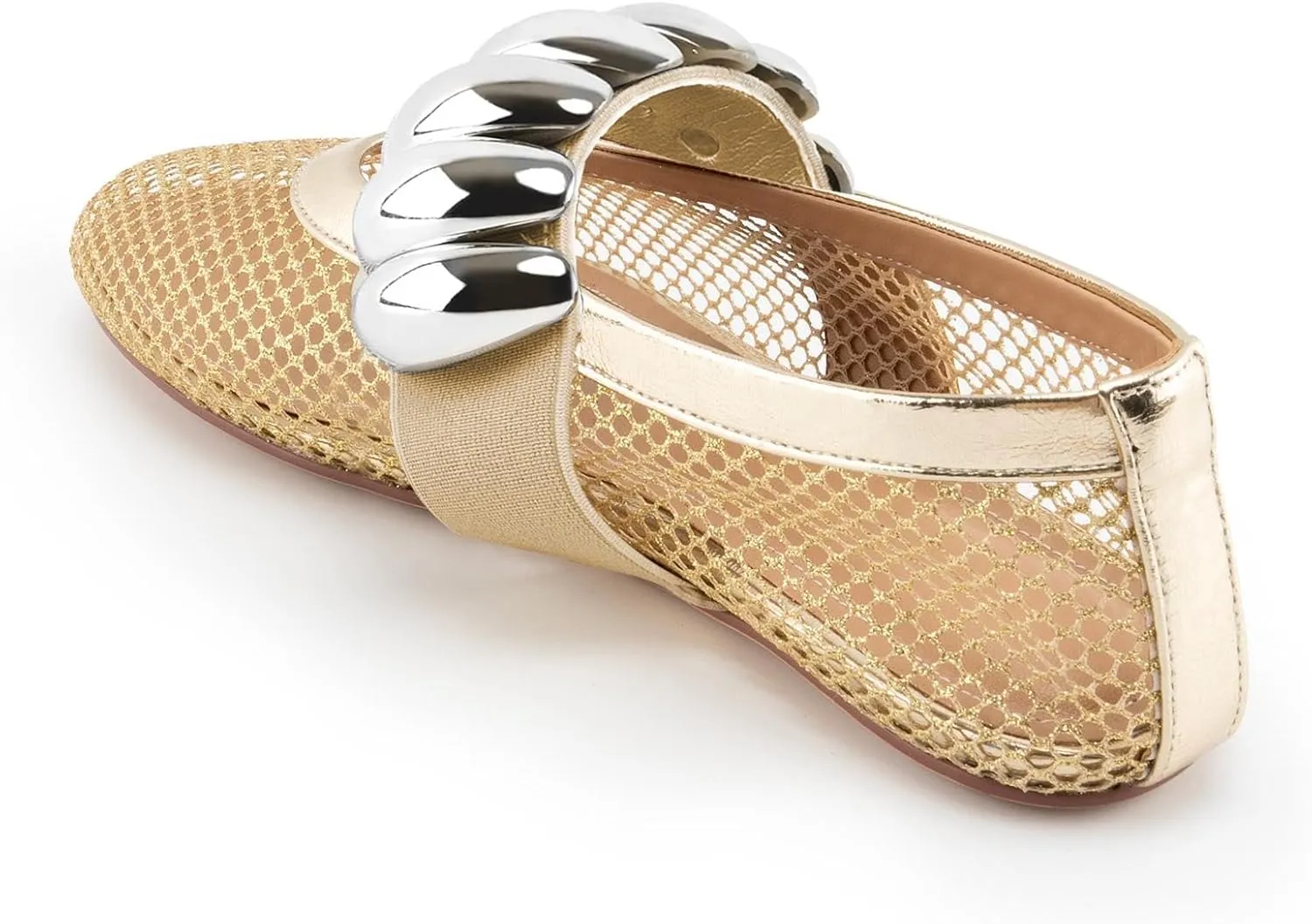 DREAMCIA Mesh Ballet Flats for Women Buckle Strap Ballerina Fishnet Shoes Slip-on Round Toe Jewel Mary Jane Flats Comfy Daily Dress Shoes
