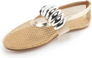 DREAMCIA Mesh Ballet Flats for Women Buckle Strap Ballerina Fishnet Shoes Slip-on Round Toe Jewel Mary Jane Flats Comfy Daily Dress Shoes