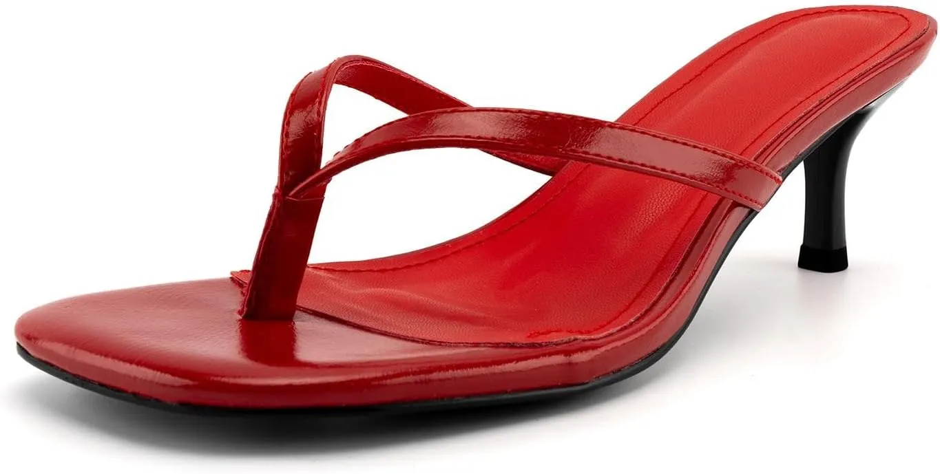 DREAMCIA Square Toe Thong Heeled Sandals Stiletto Slip On Kitten Slingback Flip Flop Heels Slides Summer