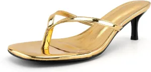 DREAMCIA Square Toe Thong Heeled Sandals Stiletto Slip On Kitten Slingback Flip Flop Heels Slides Summer