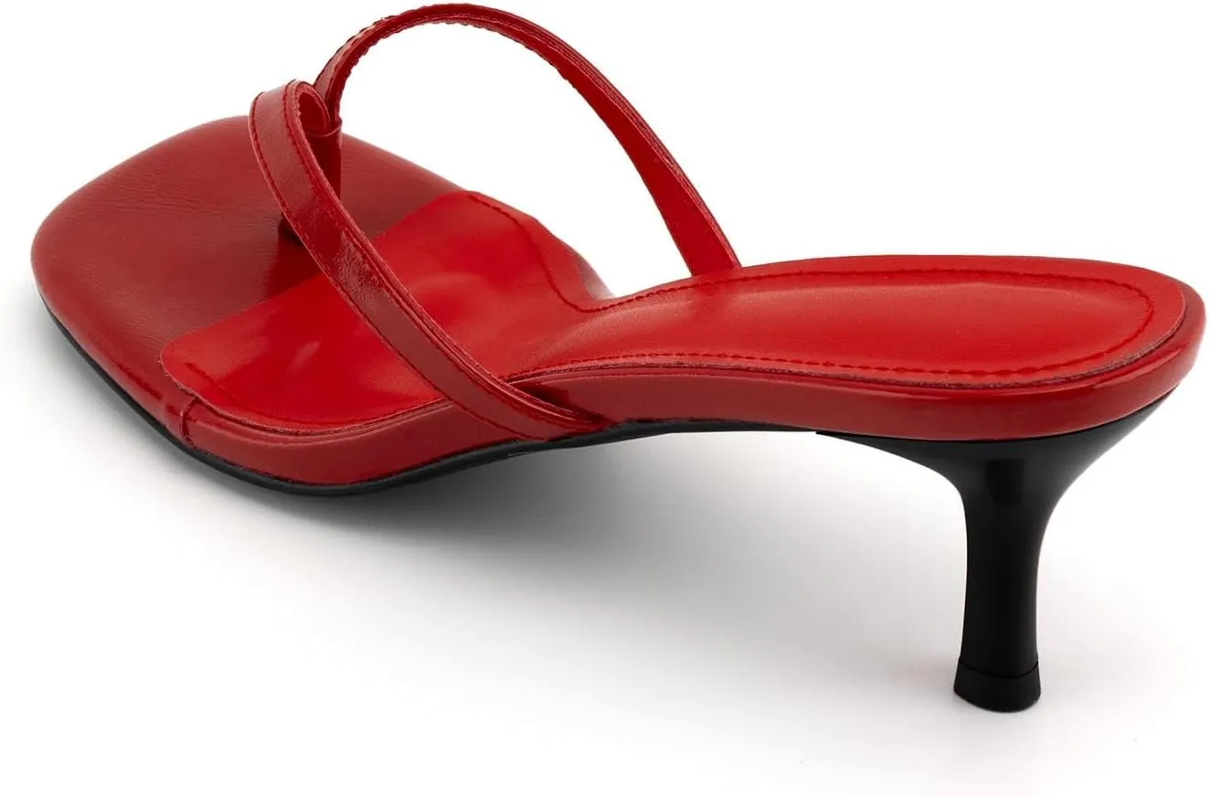 DREAMCIA Square Toe Thong Heeled Sandals Stiletto Slip On Kitten Slingback Flip Flop Heels Slides Summer