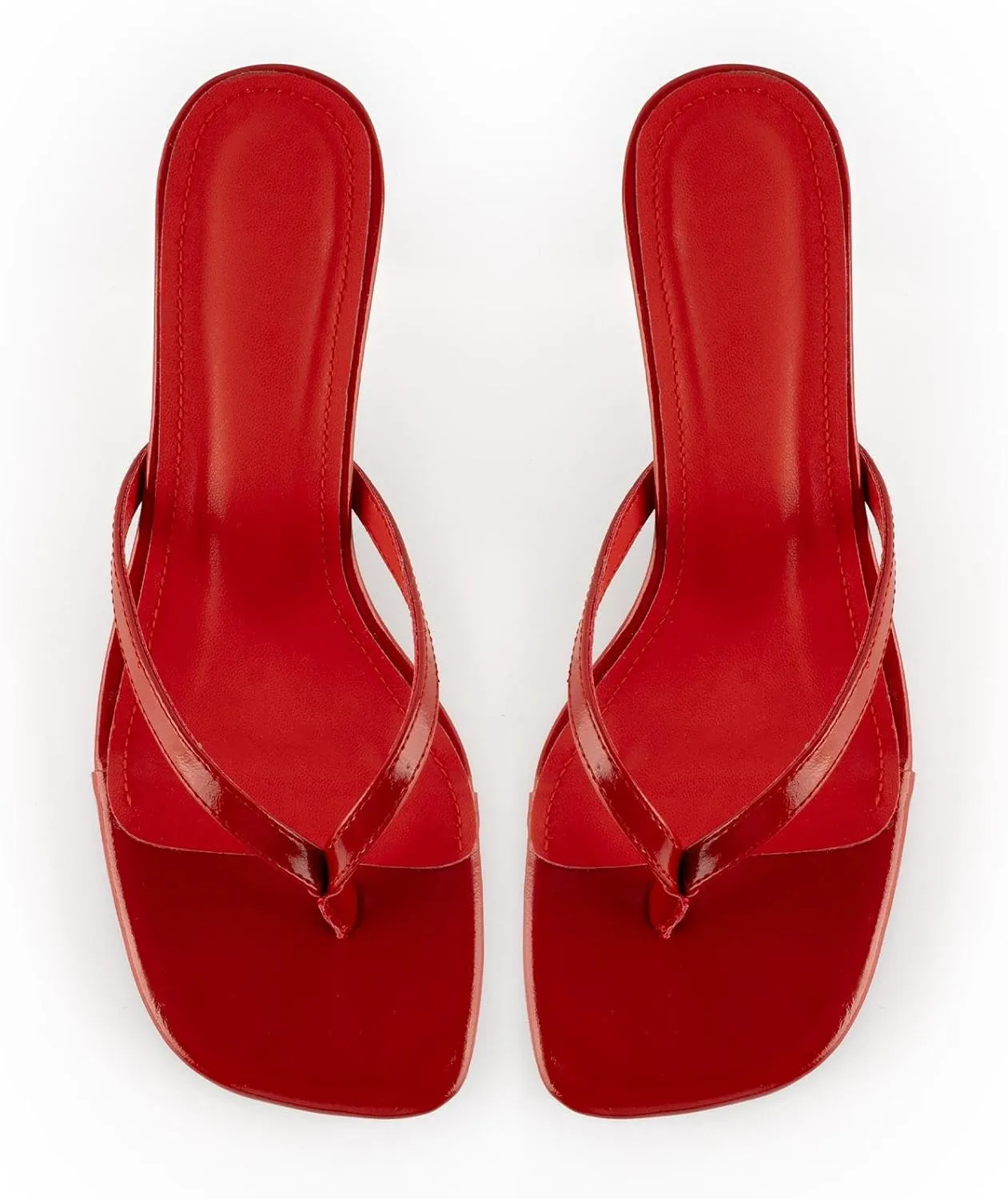 DREAMCIA Square Toe Thong Heeled Sandals Stiletto Slip On Kitten Slingback Flip Flop Heels Slides Summer