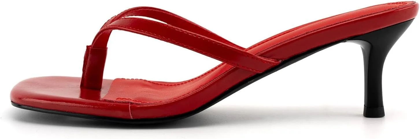 DREAMCIA Square Toe Thong Heeled Sandals Stiletto Slip On Kitten Slingback Flip Flop Heels Slides Summer