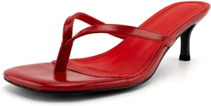 DREAMCIA Square Toe Thong Heeled Sandals Stiletto Slip On Kitten Slingback Flip Flop Heels Slides Summer