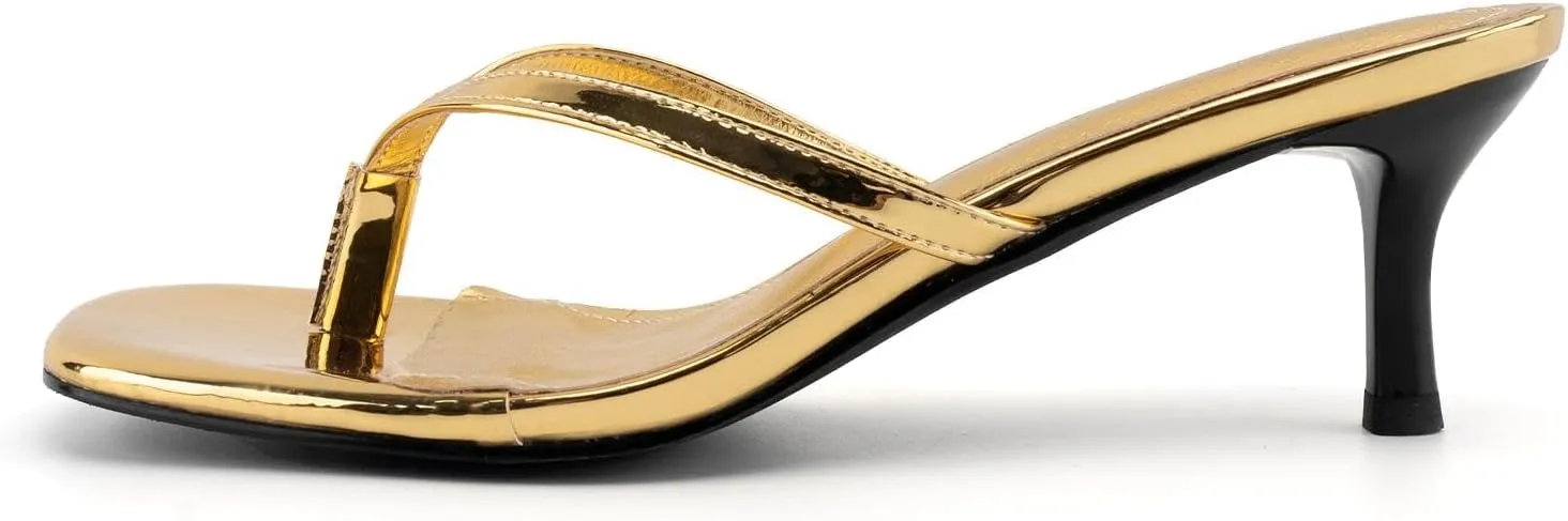 DREAMCIA Square Toe Thong Heeled Sandals Stiletto Slip On Kitten Slingback Flip Flop Heels Slides Summer