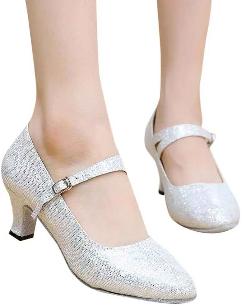 Dress Sandals for Women Dressy Low Heel Practice Ballroom Dancing Shoes Closed Toe Salsa Tango Pump Shoes