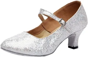 Dress Sandals for Women Dressy Low Heel Practice Ballroom Dancing Shoes Closed Toe Salsa Tango Pump Shoes