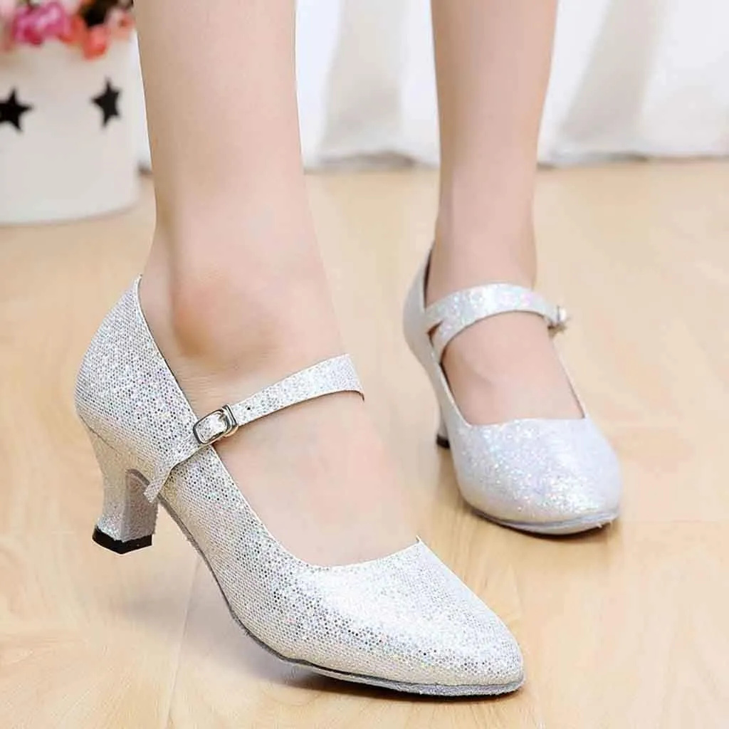 Dress Sandals for Women Dressy Low Heel Practice Ballroom Dancing Shoes Closed Toe Salsa Tango Pump Shoes