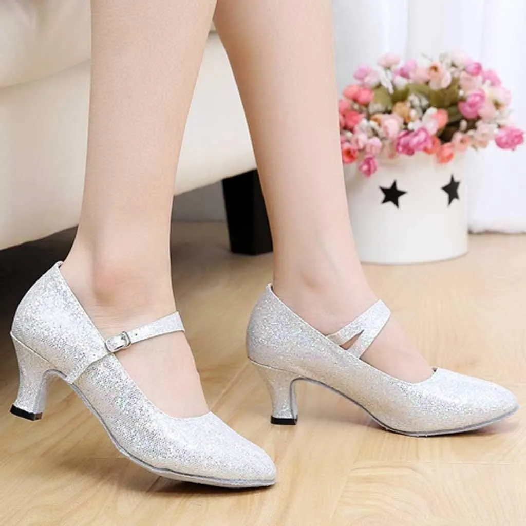 Dress Sandals for Women Dressy Low Heel Practice Ballroom Dancing Shoes Closed Toe Salsa Tango Pump Shoes