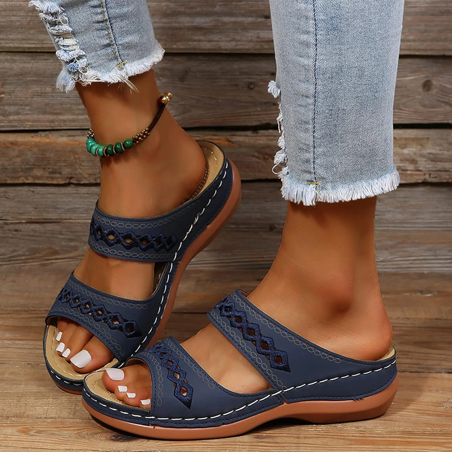 Eduavar Sandals for Women Dressy, Sandals Women Dressy Summer Retro Sandals Open Toe Anti-Slip Comfy Walking Sandals