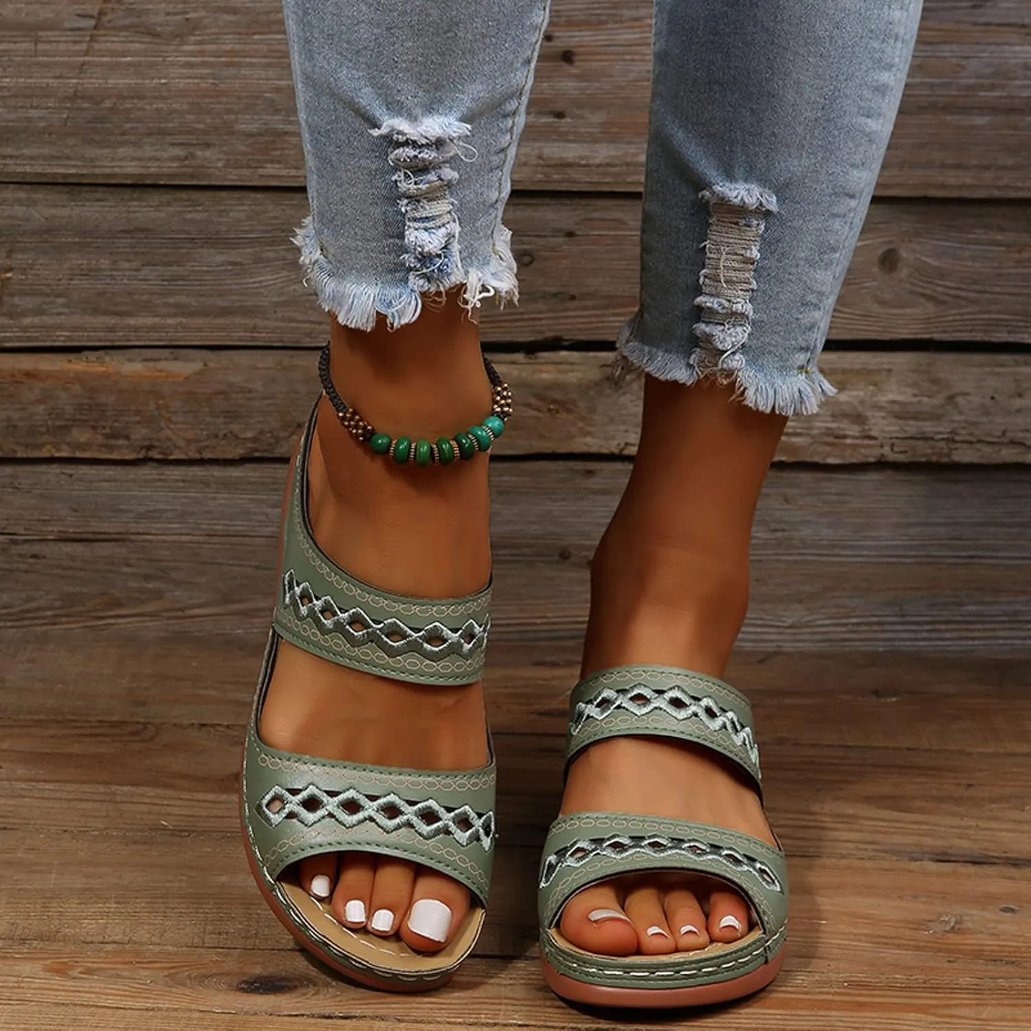 Eduavar Sandals for Women Dressy, Sandals Women Dressy Summer Retro Sandals Open Toe Anti-Slip Comfy Walking Sandals