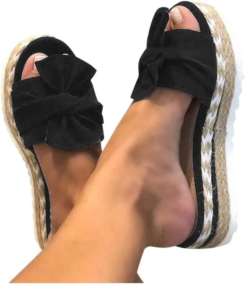 Eduavar Sandals for Women Dressy, Summer Sandals for Women 2023 Bow Tie Sandals Slip On Espadrille Platform Sandals