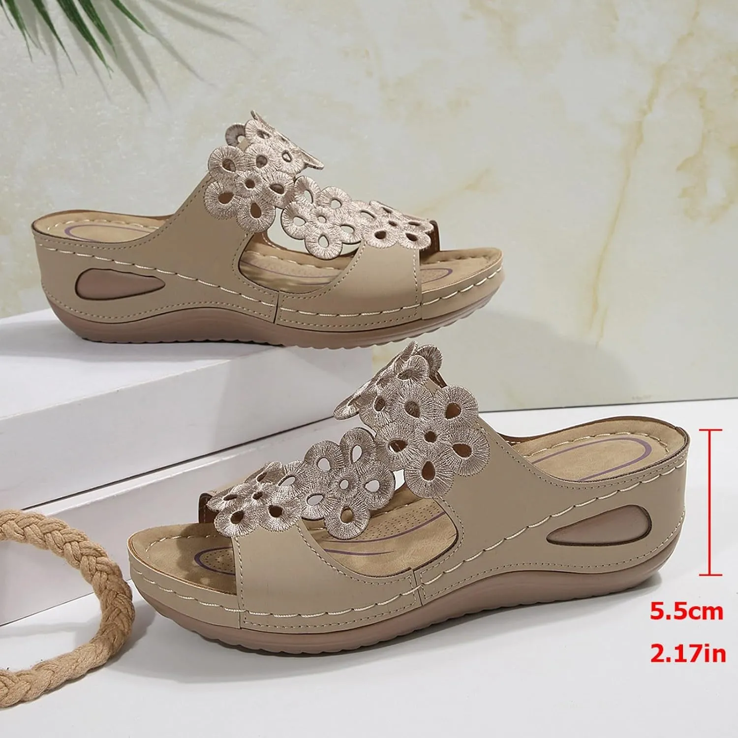 Eduavar Womens Sandals Casual Dressy Slip On Comfortable Orthopedic Slide Slippers Lady Walking Platform Arch Support Shoes