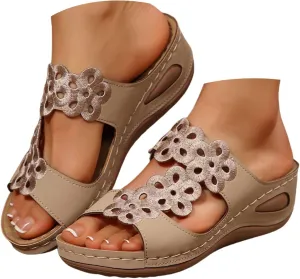 Eduavar Womens Sandals Casual Dressy Slip On Comfortable Orthopedic Slide Slippers Lady Walking Platform Arch Support Shoes