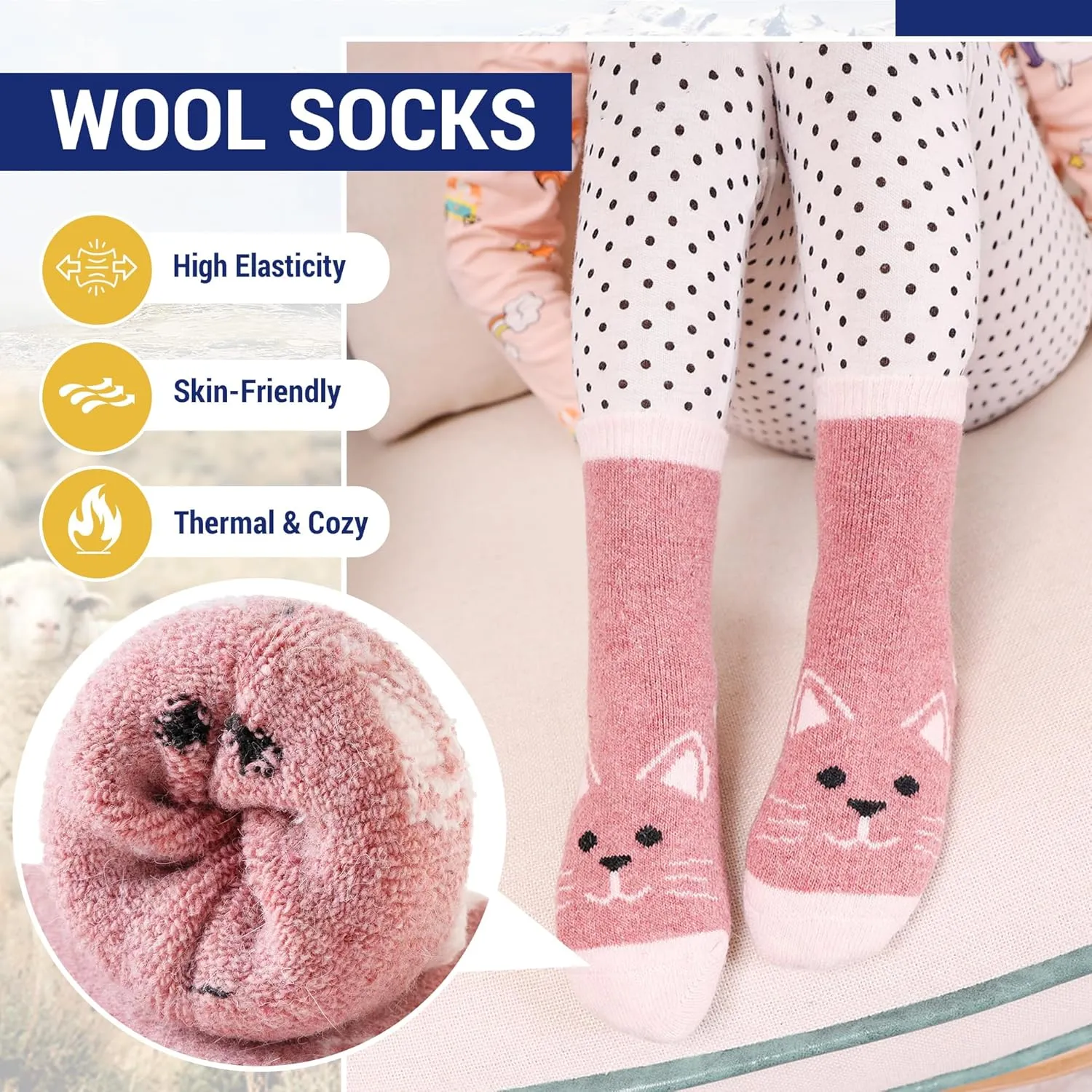 Eocom Kids Wool Socks For Boys Girls Warm Hiking Thermal Winter Cozy Soft Thick Toddlers Crew Boot Socks 6 Pairs