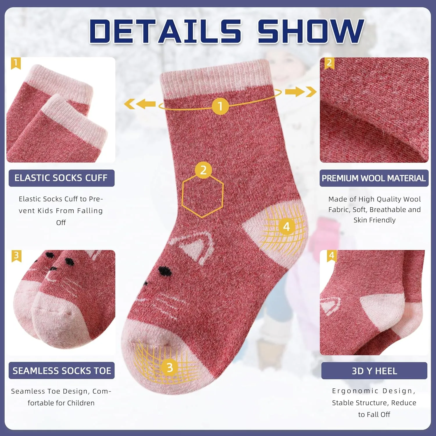 Eocom Kids Wool Socks For Boys Girls Warm Hiking Thermal Winter Cozy Soft Thick Toddlers Crew Boot Socks 6 Pairs
